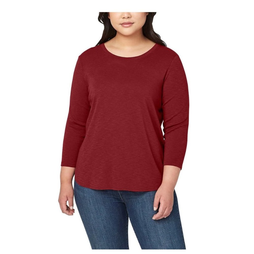 NWT Kirkland Women's Slub Jersey 3/4 Sleeve T-Shirt Red Size 3X $45 9C152